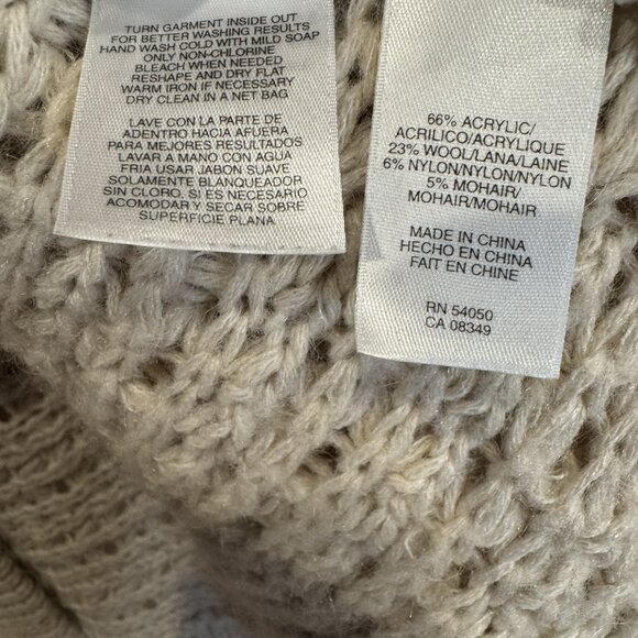 Jones NY XL Chunky Open Knit Cream Cardigan EUC Cozy Winter Shawl Collar Classic - Picture 7 of 7